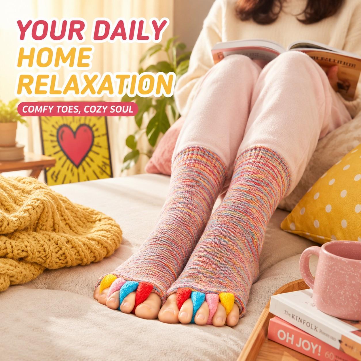 Five-Toe Separator Socks for Men Women, Breathable Comfort Toeless Socks, Massage Socks for Yoga, Walking, Gym, and Daily Use