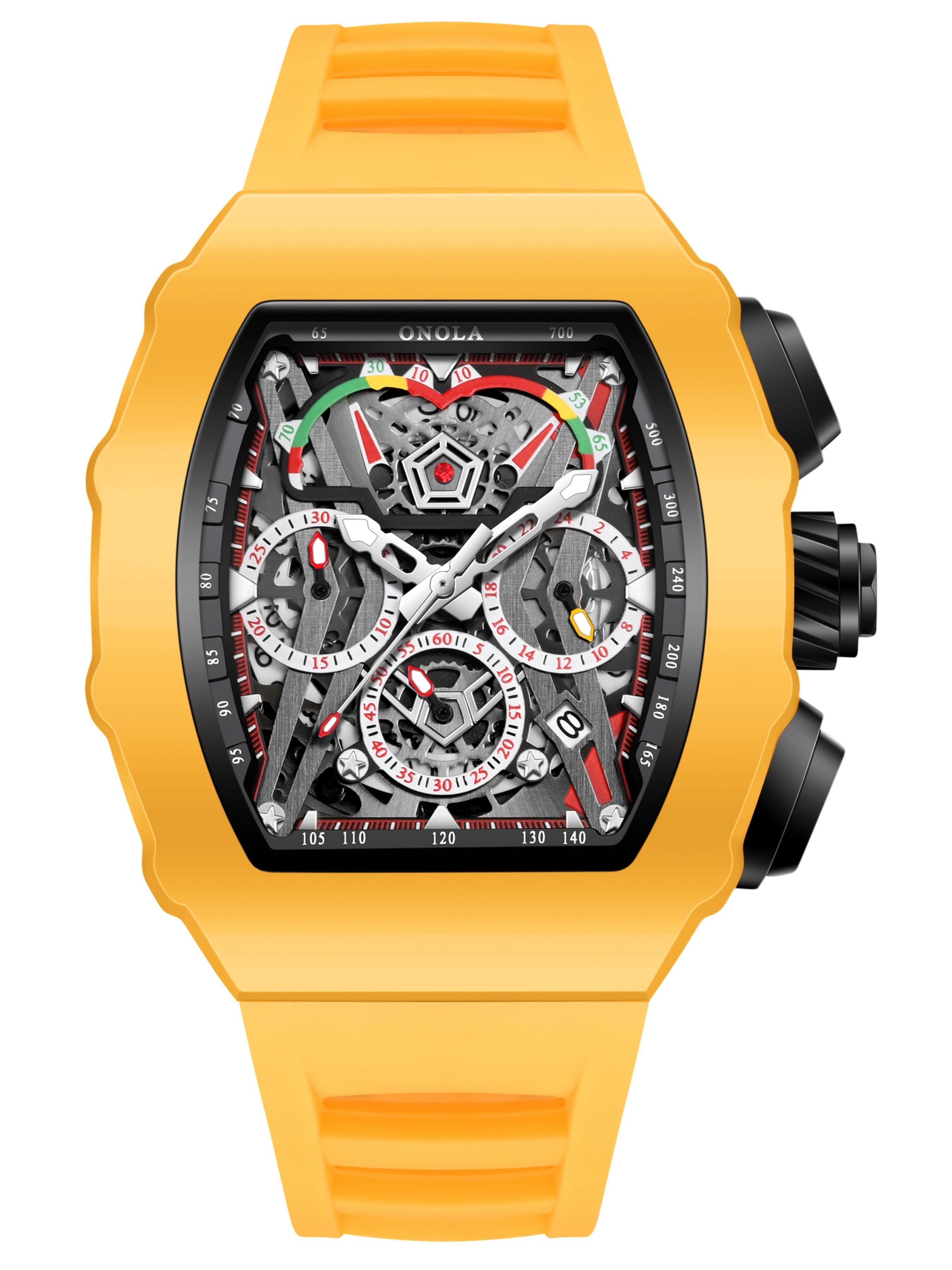 Onola Fashion Men's Quartz Watch, Multi-Function Timer, Waterproof Glowing Sports Watch for Outdoor Use, Perfect Gift for Any Occasion, Skeleton Watches