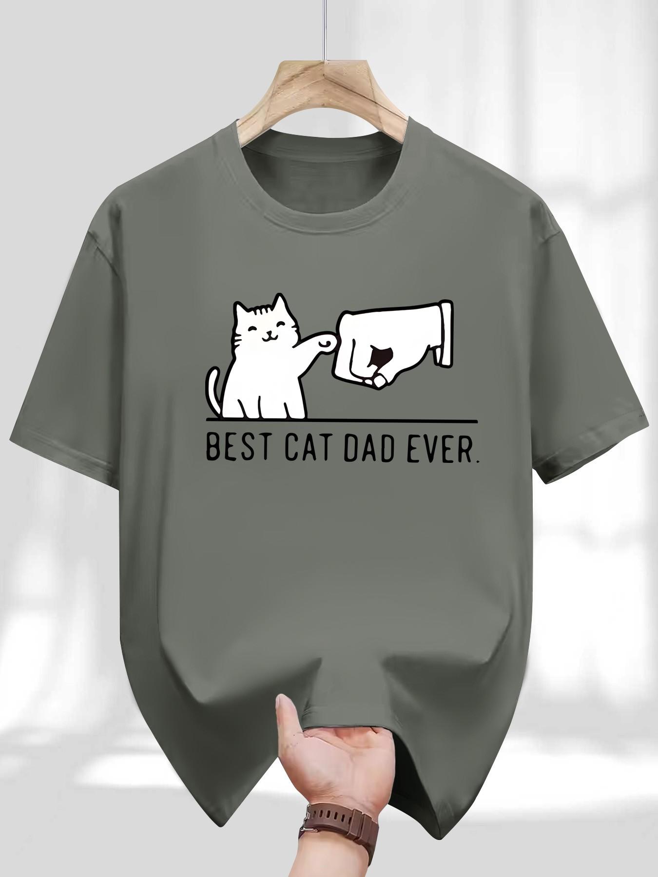 Men's Round Neck T-Shirt, Retro Slim-Fit Long Sleeve, Letter Geometric Print, Casual Daily Wear, Perfect Gift for Cat Lovers