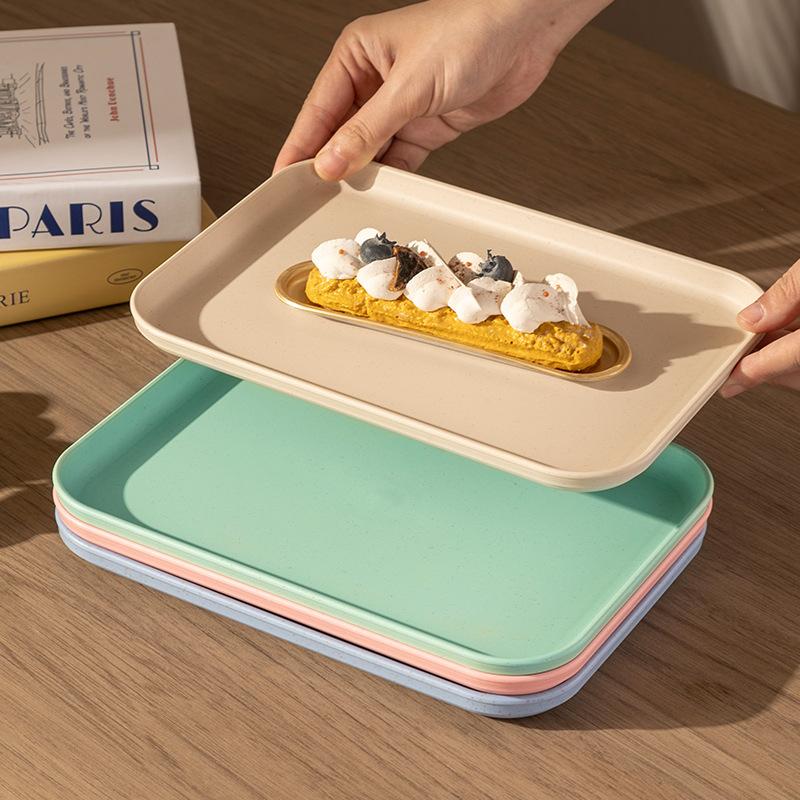 1 Piece Plastic Solid Color Tray, Household Rectangular Serving Table Storage Plate For Tea Cup, Water Cup, Breakfast, Dessert