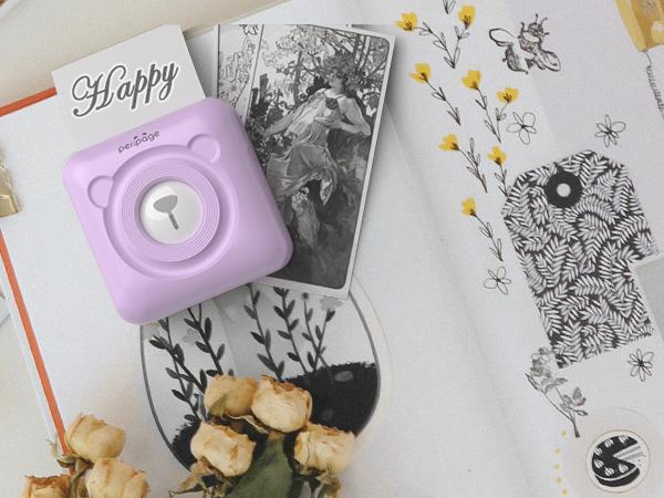 PeriPage Mini Portable Bluetooth Thermal Printer A6 Mini Study Printer & Full Sticky Thermal Paper, Waterproof, Oil proof, BPA Toxic Free Printing,Children's puzzle props Printer