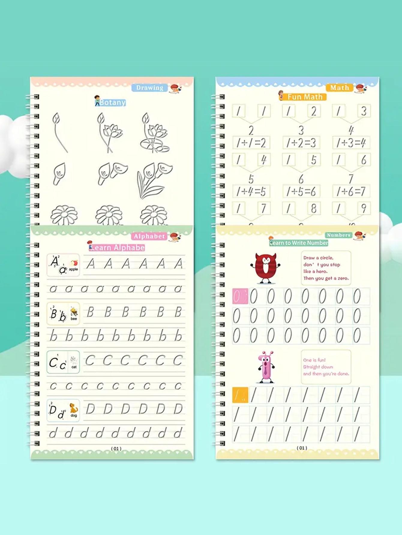 Reusable Magic Practice Notebook Set, Includes 4 Books, 1 Pen, 10 ...