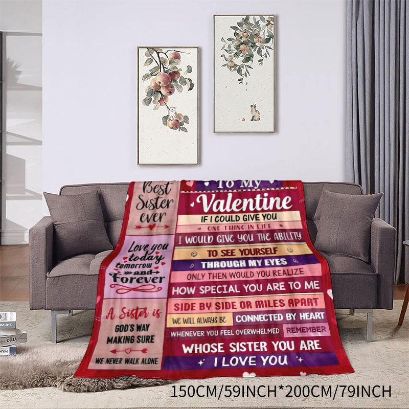 Best Sister Ever Valentine's Day Fleece Blanket 270G - To My Valentine Sister Gift with Heartfelt Message, Soft Flannel Throw Blanket for Sister, Perfect for Birthday Christmas Thanksgiving, Warm
