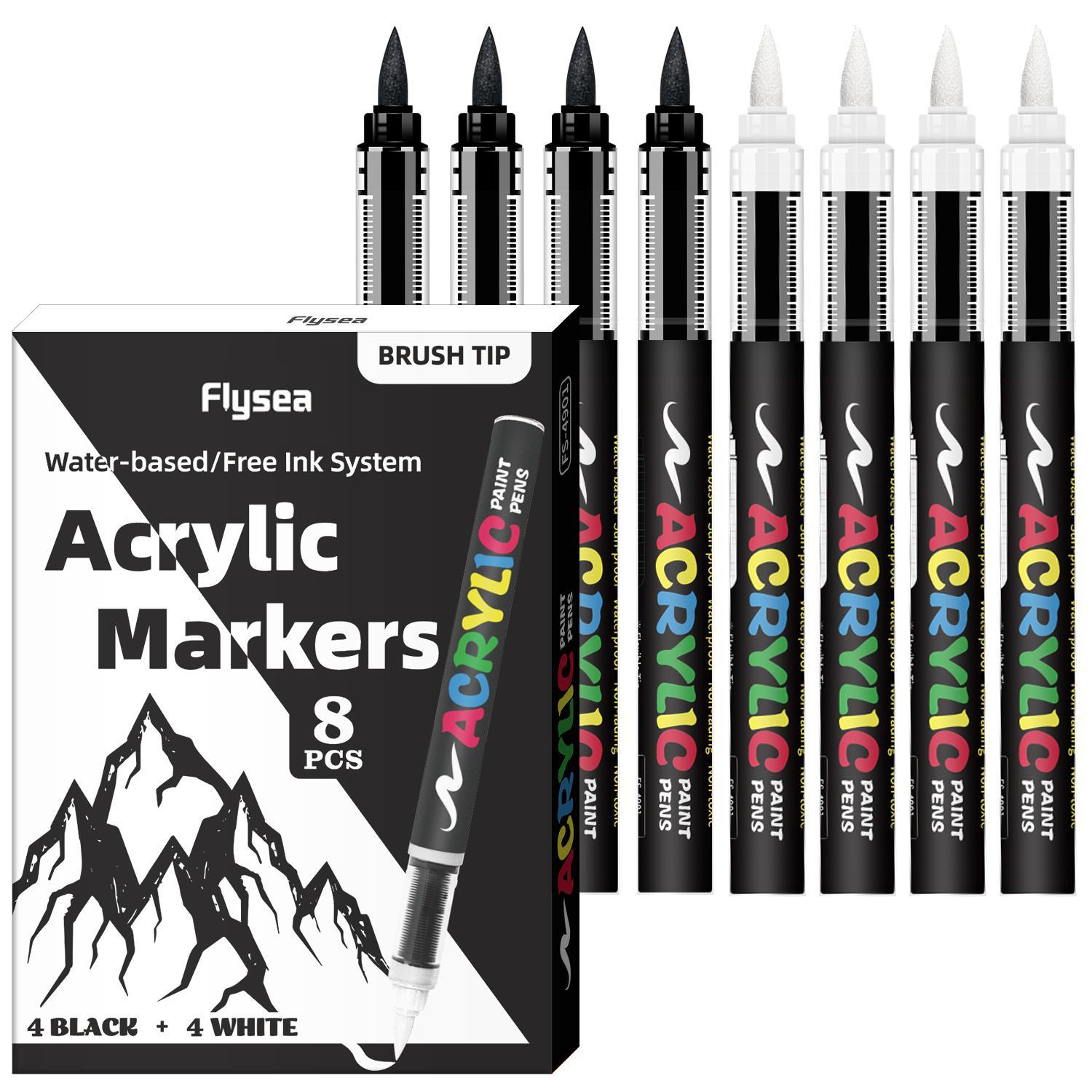 Acrylic Paint Pens with Automatic Ink Control, Soft Brush Tip Markers for Canvas, Rock, Wood, Stone, Glass, Ceramic, Fabric Painting, DIY Crafts, Art Marker Set