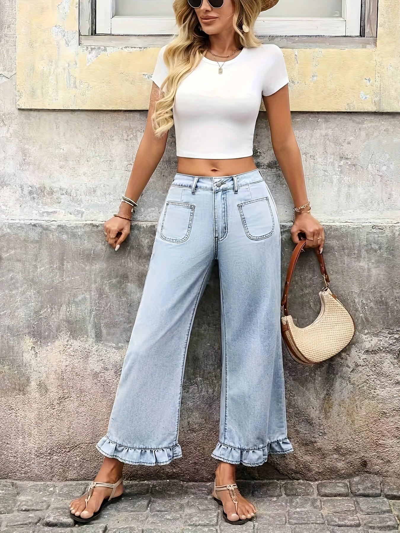 Fashion Casual Daily Women's Elastic Waist Denim Jeans, Comfortable Non-Stretch Jeans for Everyday Wear, Stylish Ladies' Clothing