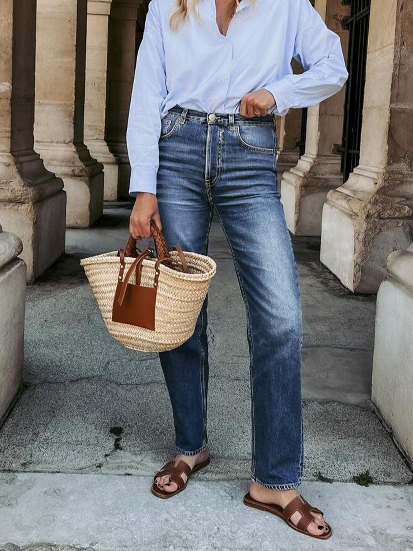 Women's High-Waisted Slim Fit Jeans, Casual Plain Design, All-Season Wearable Denim Jeans, Perfect for Daily & Dates