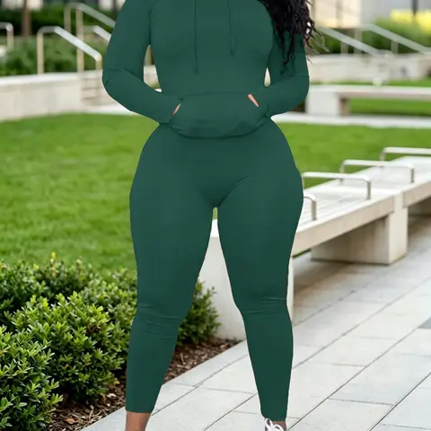 Women's 2-Piece Sporty Casual Set, Sweatsuit Set Outfit, Hoodie and Sweatpants Combo, Comfortable Athletic Wear for Daily Activities
