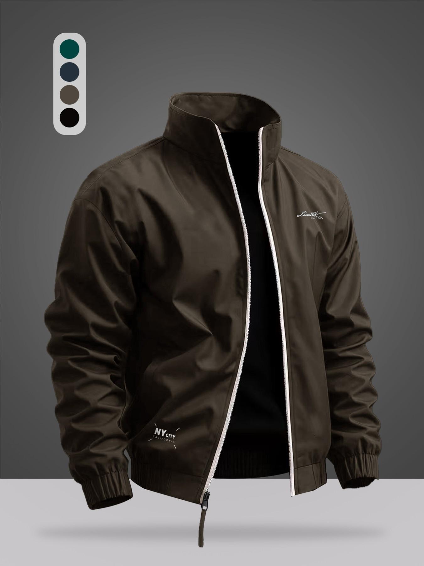 Men's Lightweight Waterproof Colorblock Letter Print Jacket, Windproof Durable Outdoor Casual Cycling Running Coat, Leisure Outdoor Jacket