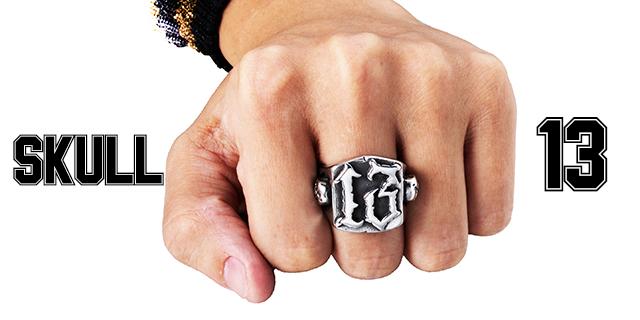 Lucky Number 13 Rings, Skull Ring for Men Gothic Punk Stainless Steel Ring Biker Skeleton Ring Cocktail Party Jewelry