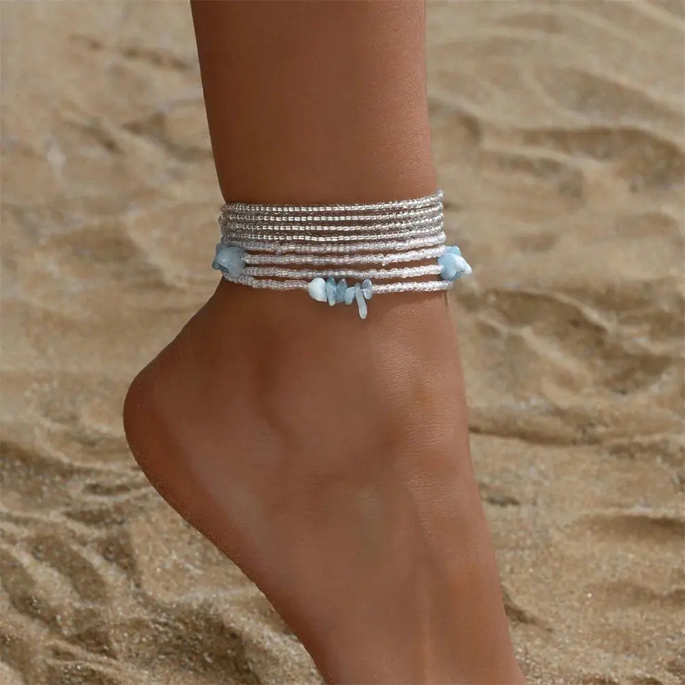 White Round Beads Irregular Small Stone Anklets For Women Versatile Foot Chain Ankle Bracelet Beach Jewelry Summer Accessories