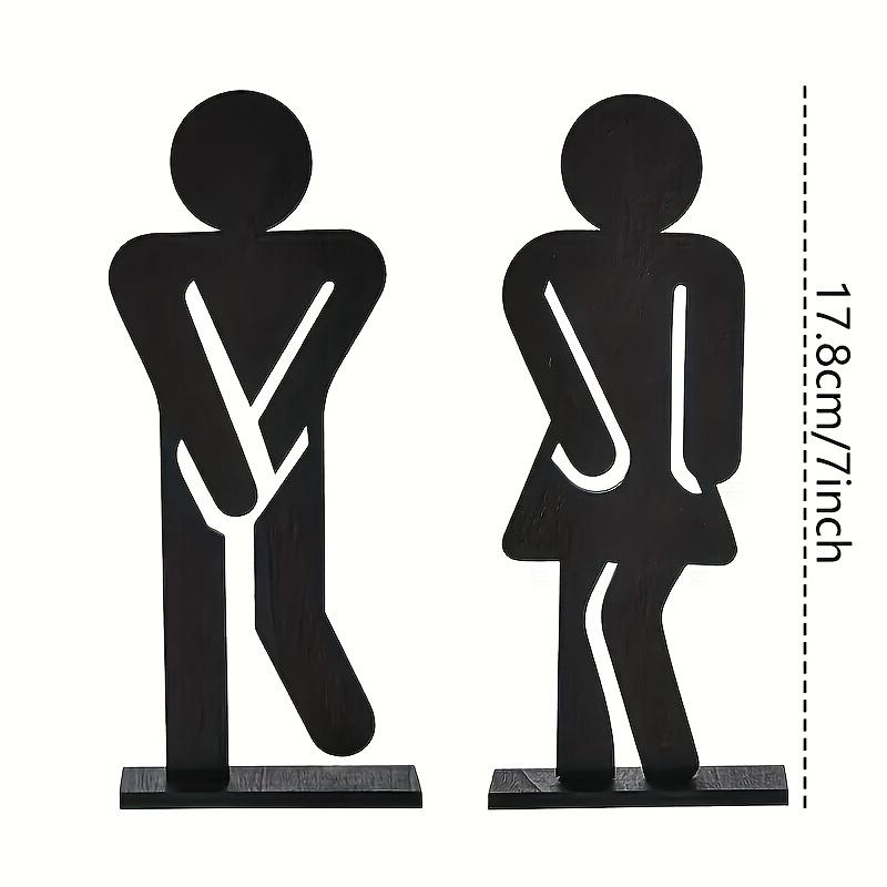 2-Piece Fun Wooden Standing Bathroom Sign Set, Laser Cut Unisex Decor, Boy and Girl Bathroom Signs, No Power Required