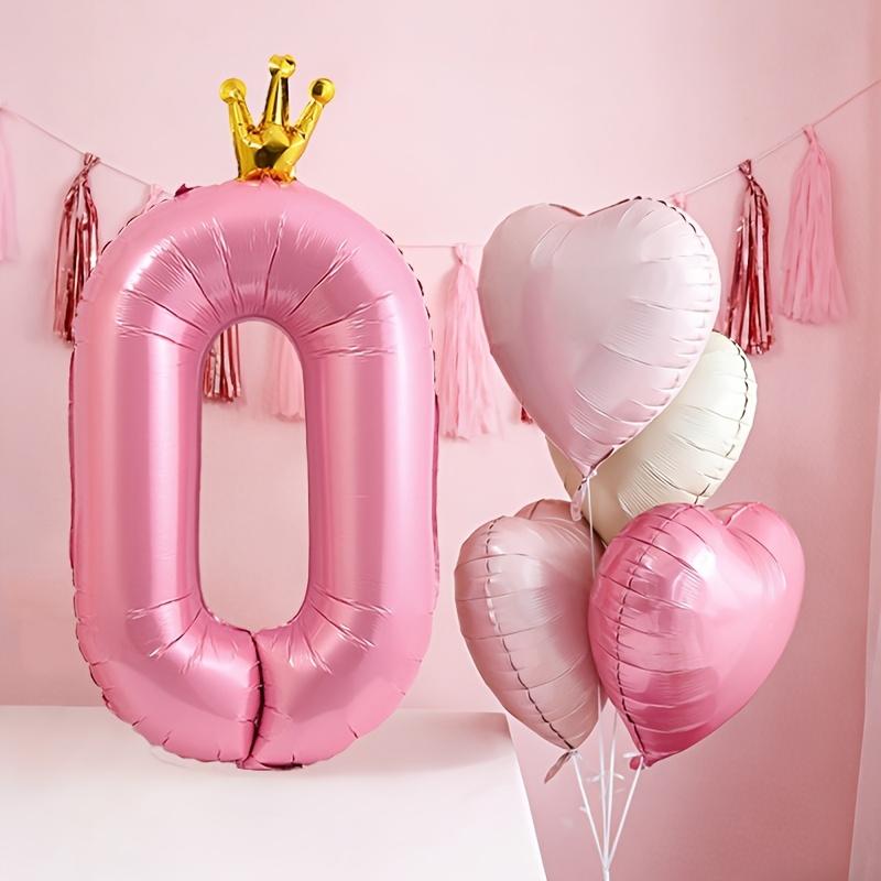 Pink number and heart-shaped balloon set, Birthday decorations, including balloons 1-9 with bow decoration and heart-shaped balloons - suitable for birthday parties, weddings, Valentine's Day decoration - pink party supplies