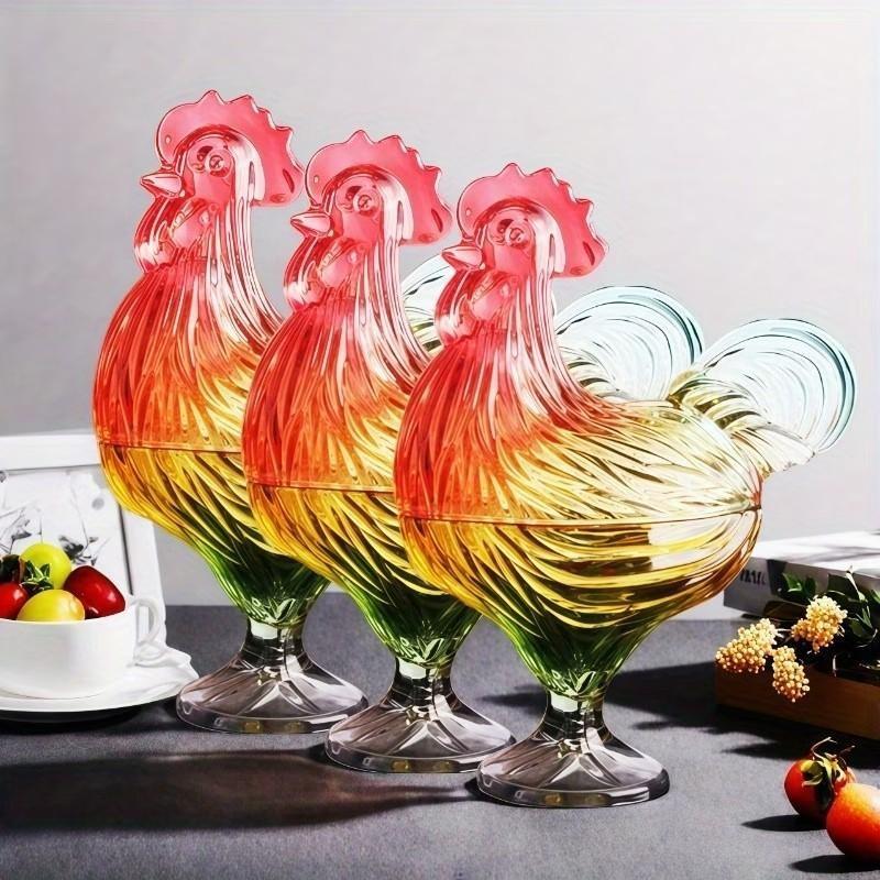 Premium Colored Rooster Shaped Glass Sealed Jar, Beautiful Crystal Candy Dried Fruit Container, Reusable Multipurpose Storage, Home Decor