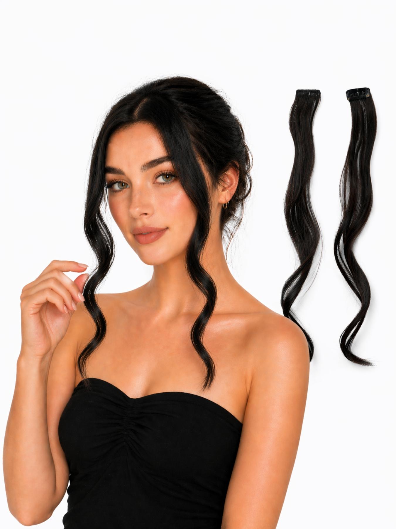 14 Inch Clip in Curtain Bangs Hair Extensions, 2pcs Face Framing Side Bangs Hairpieces, Bangs Fiber Wiglets, Natural Loose Wave Style Wavy Synthetic Hair Clips, No Cut Bangs for Daily Wear