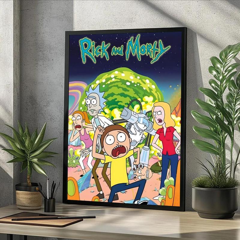 Vintage Cartoon Anime R-Rick And M-Morty Painting Calligraphy Fashion Canvas Wall Art Poster, Modern Aesthetic Waterproof Print, Fade-Resistant & Scratch-Proof Texture, Trendy Home Decor for Living Room Bedroom Office, Multiple Sizes