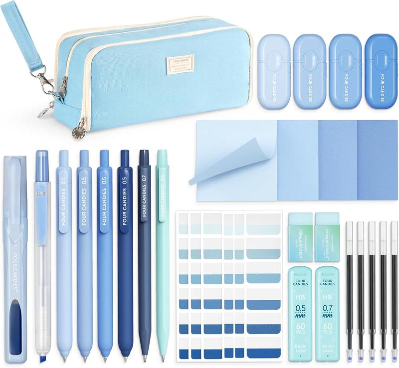 Four Candies Aesthetic School Supplies,Gel Pens with Black Ink,Correction Tapes,Pastel Highlighters, Mechanical Pencils, Sticky Notes, Index Post for Bible Study Supplies and Students Stationary art work, Colorful Marker Set Learning Materials Gift Ideal