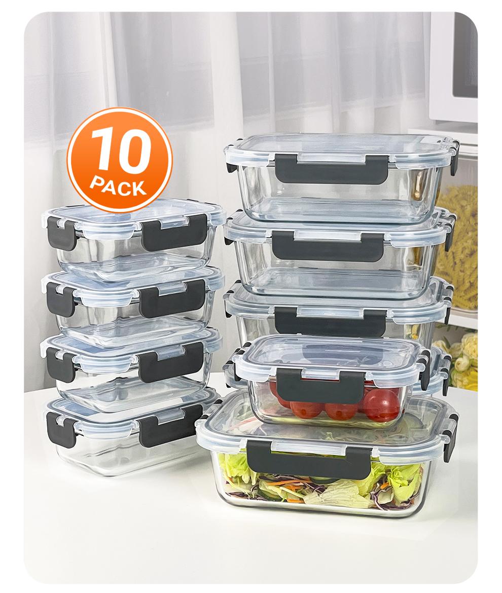 Glass Food Storage Containers Set 10-Pack BPA-Free & Leak-Proof Multicolor Kitchen Utensils for Meal Prep, Microwave, Oven, Freezer, Dishwasher Use