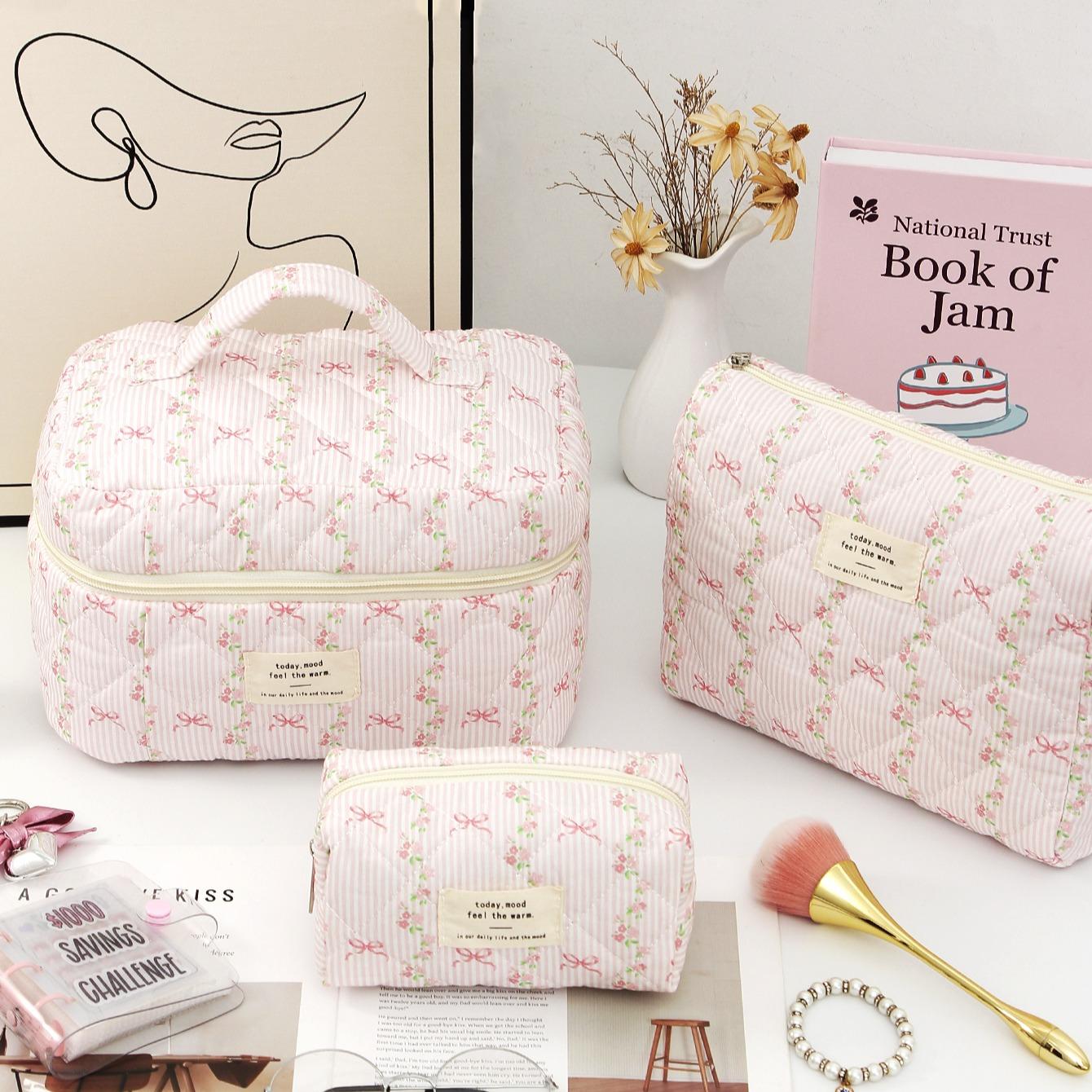 Floral Pattern Makeup Bag Set, 3 Counts Large Capacity Travel Cosmetic Storage Bag, Zipper Makeup Organizer Pouch, Travel Cosmetic Bags