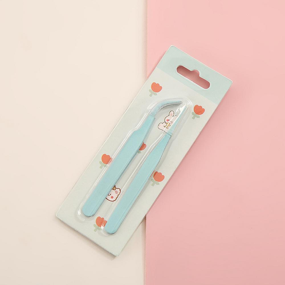 Elbow Tweezers for Stickers 2pcs DIY Eyelash Tweezers Straight Tweezers Solid Color with Cover Decal Craft DIY Eyelash Tool Office Supplies