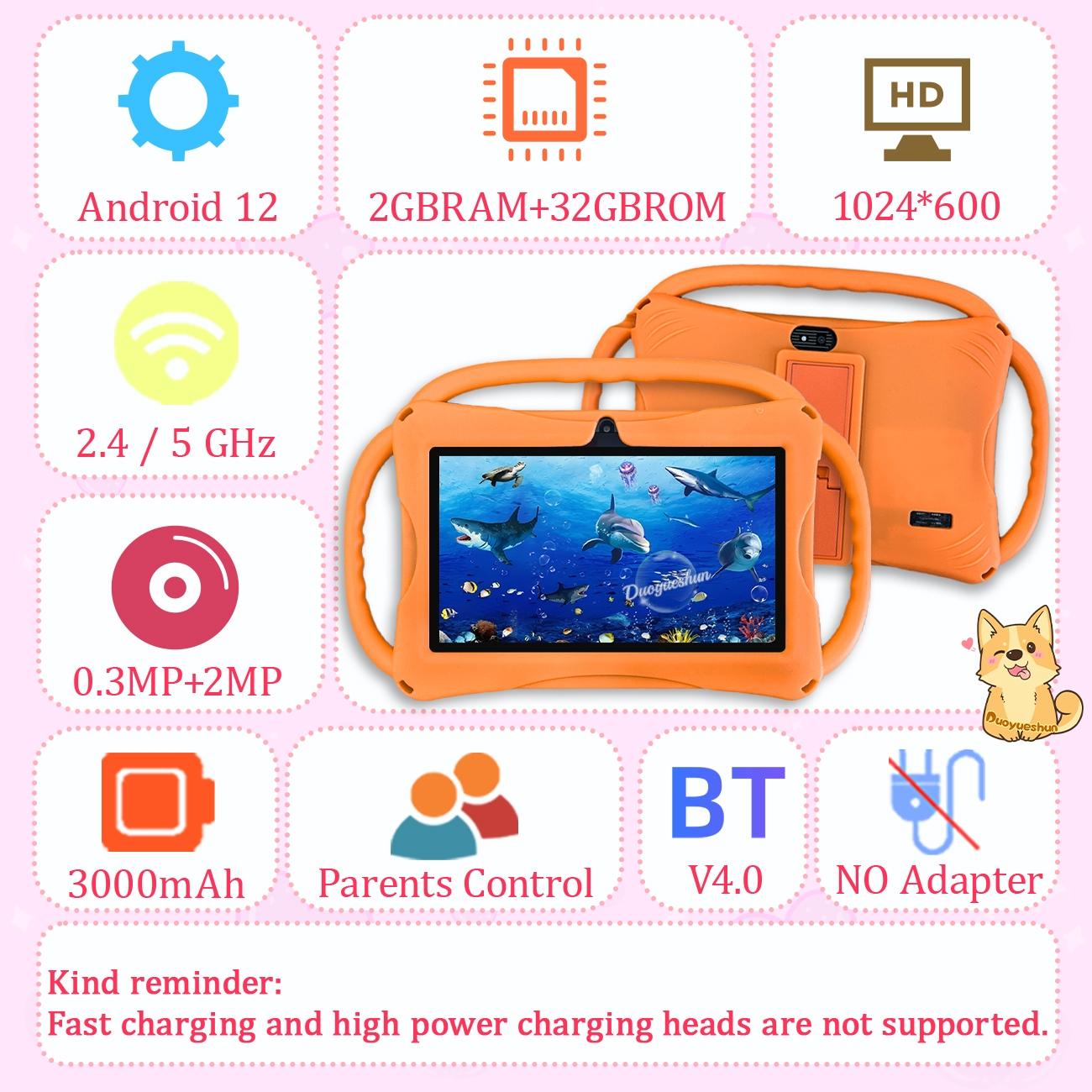Surprise Arrival, 7-inch Android tablet, Touchscreen tablet, suitable for children, portable, 2GB RAM and 32GB ROM, 5G WiFi connectivity, educational, learning and entertainment device, available in pink and blue, gifts for children