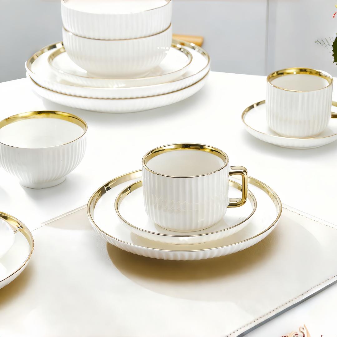 Multiple Ceramic Tableware Sets - Customize Your Own Combination, Vertical Stripes, Suitable for Multiple People, Dishwasher & Microwave Safe, Ceramic Dinnerware Set