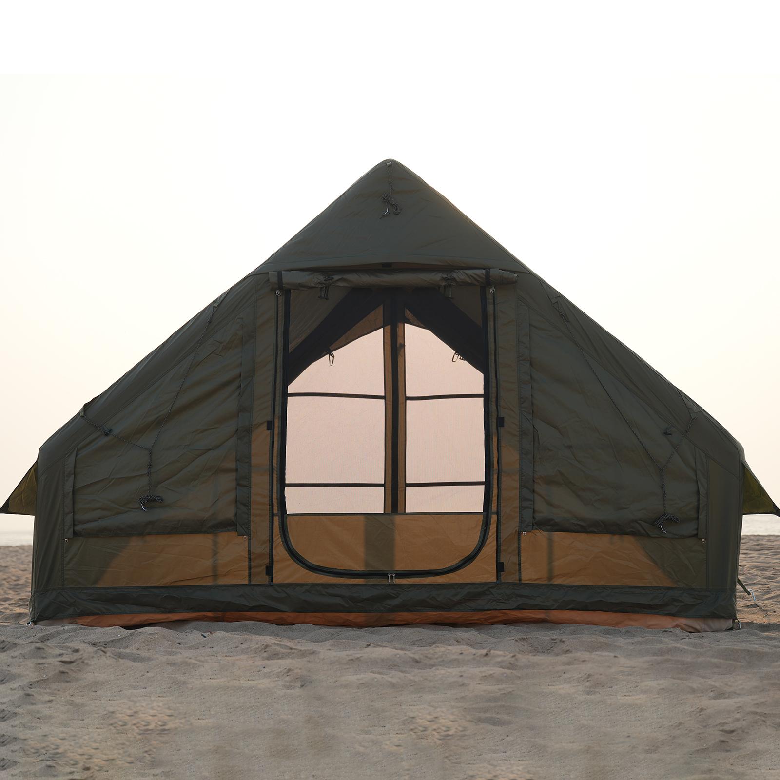 Inflatable Camping Tent for 4-8 People – Quick Setup Blow-Up Tent, 4-Season Versatile, Waterproof Portable Outdoor Tent with Stove Jack Durable Mesh Tarp