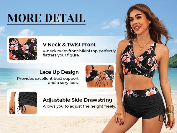 Aqua Eve Bikini with Shorts for Women - Two Piece Swimsuit with Boyshorts High Waisted Bathing Suits Swimwear