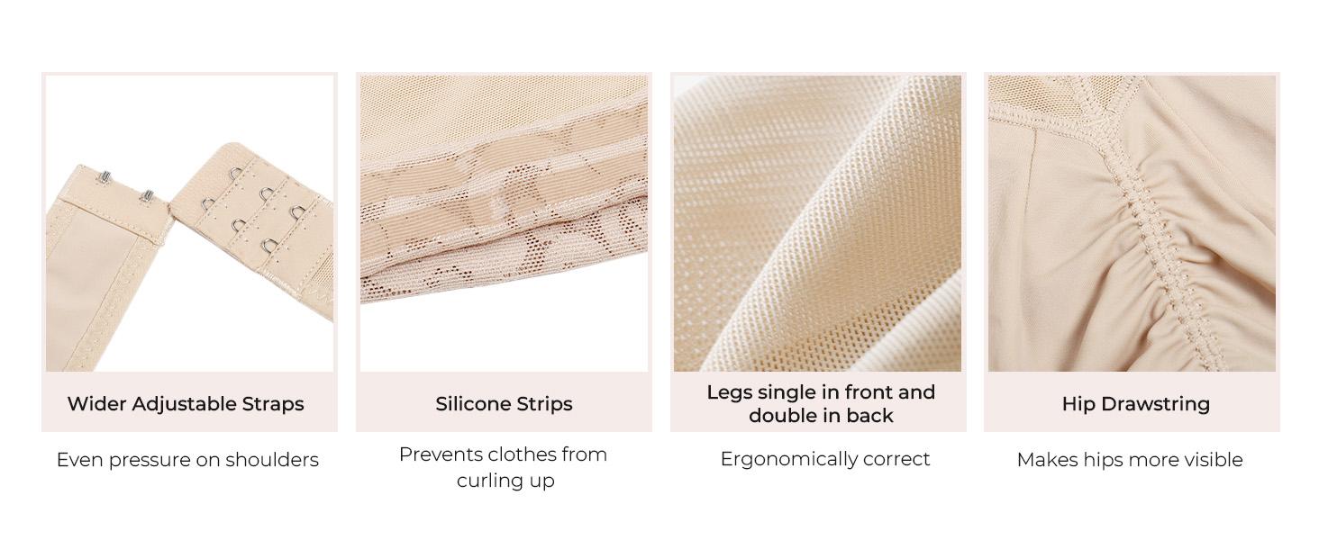 SHAPESHE 2-Layer Mid Thigh Shapewear for Women Hourglass Bodysuits Garments with Front Zipper Crotch