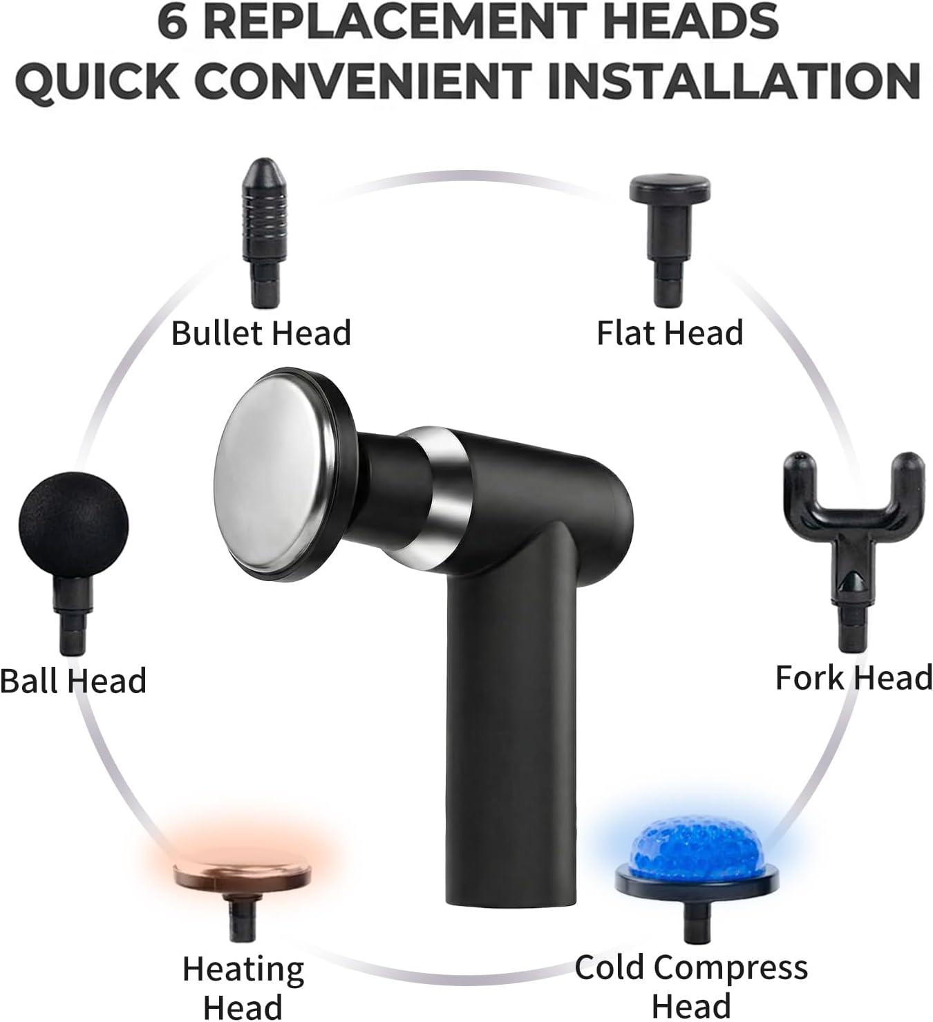 Deep Massage Gun Tissue Back & Body Massager for Pain Relief | Percussion Massager with 6 Massage Heads & Silent Brushless Motor | Valentine's Day Gift for Him or Her | Black 2-in-1 Design Detachable Long & Short Handles for Easy Portability