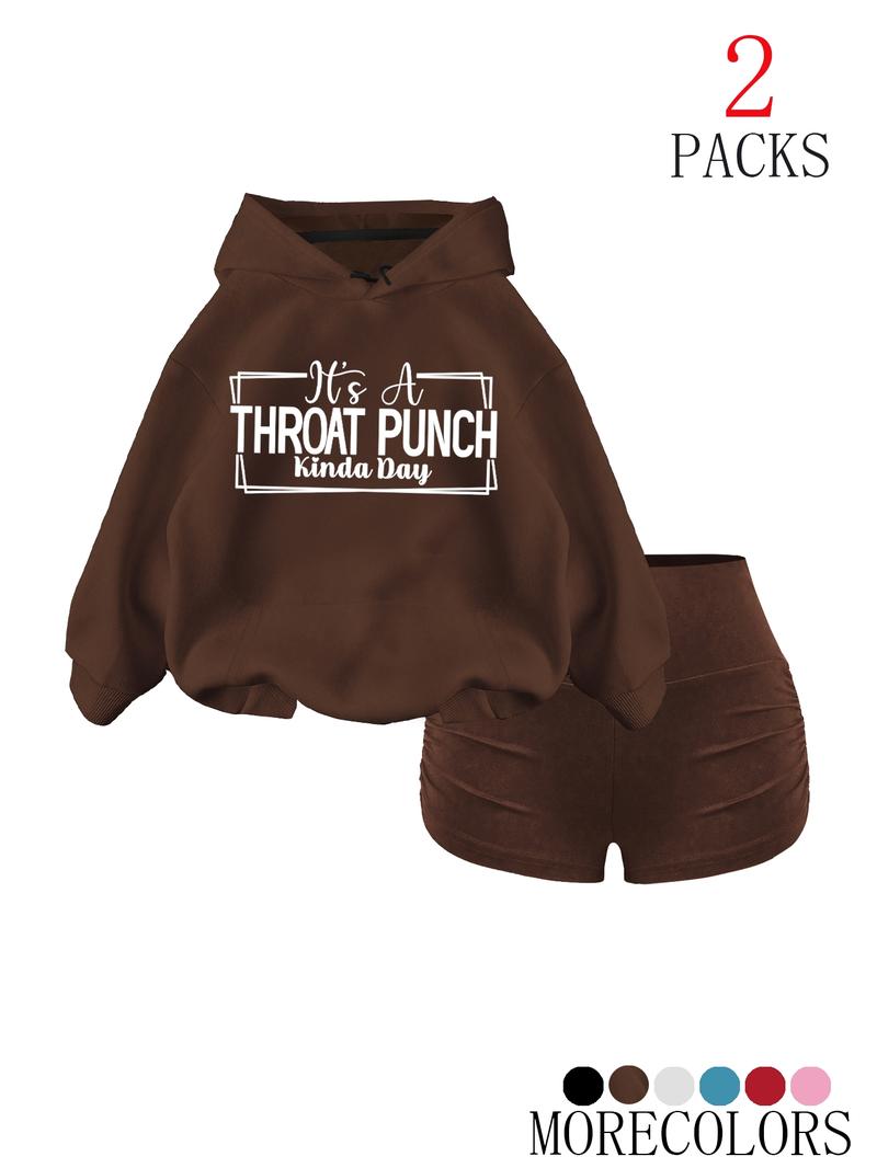 Cool Hoodie Set with High-Waisted Ruched Shorts, Loose Fit, Soft Fabric, Perfect for Fall & Winter, School & Club Wear