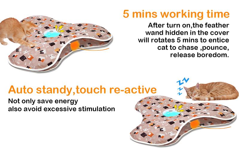 Interactive Cat Toys Rechargeable Moving Concealed Wand Feather Automatic Chargeable Indoor Kitten Exercise Kicker Mouse Squeaky for Indoor Bored Cats 1200mAh Battery Included 3 Modes Fun Game with Real Mouse Sounds Stocking Stuffers for cat kitty