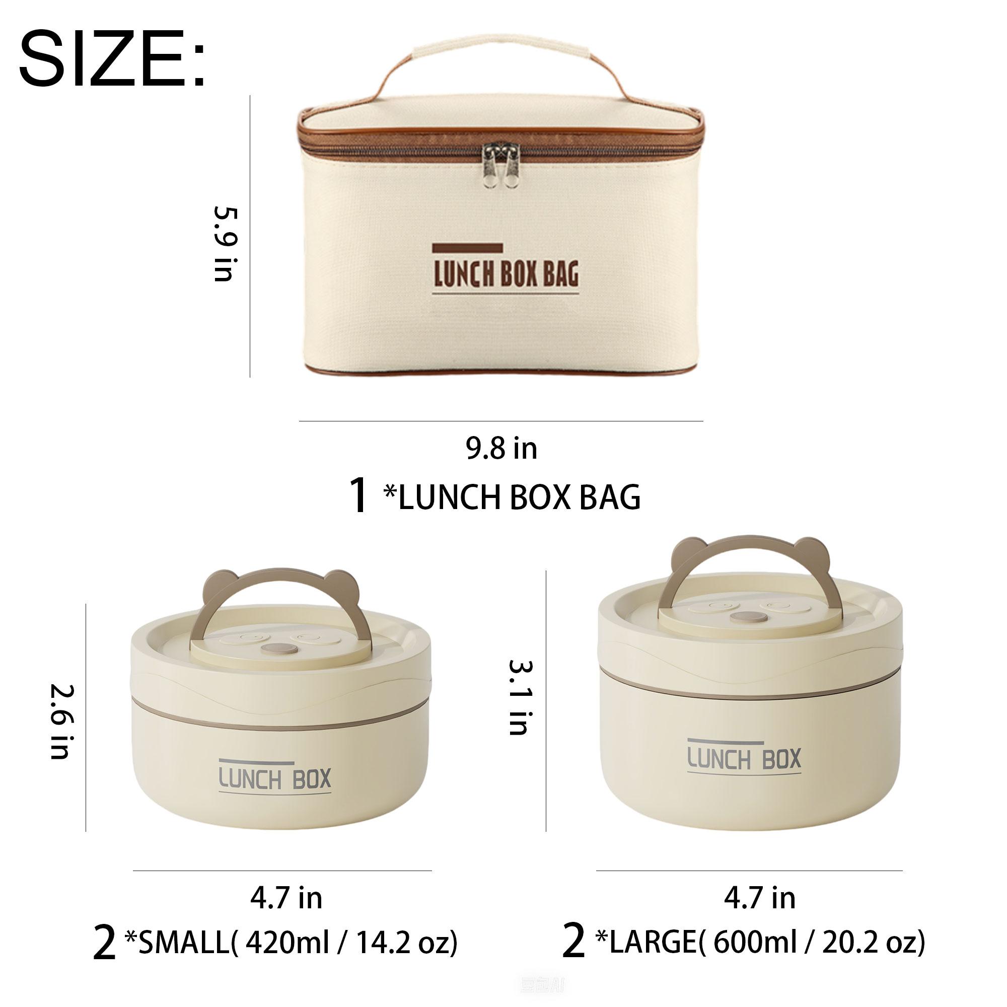 4PCS Insulated Stainless Steel Lunch Box with Carry Bag - Leakproof, High Capacity for Office, School, & Camping