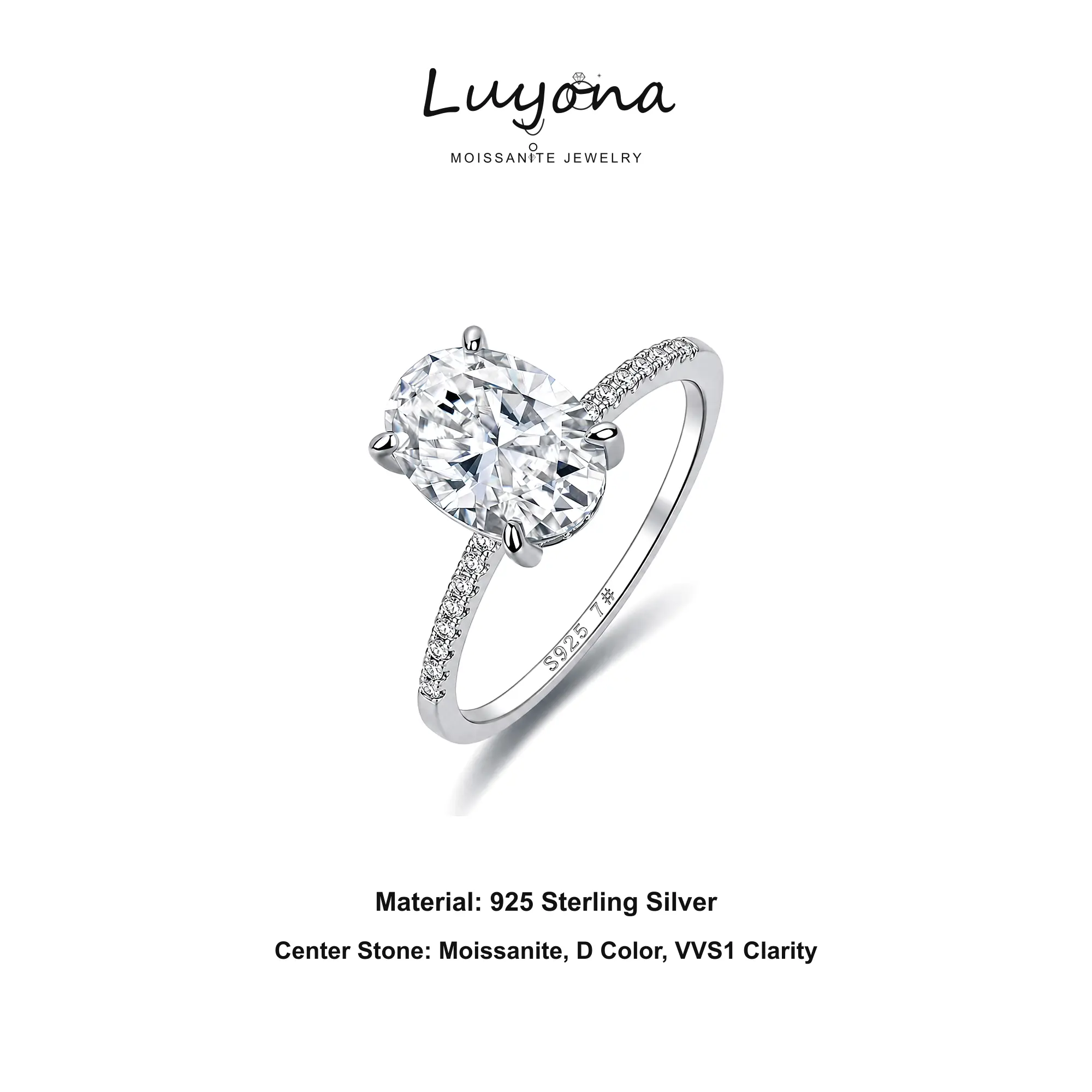 LUYONA Oval Cut Moissanite Ring for Women, 925 Sterling Silver Engagement Wedding Promise Ring, 2.5/5ct Lab Created Moissanite, White Gold or 18K Gold Plated, Anniversary Birthday Gift