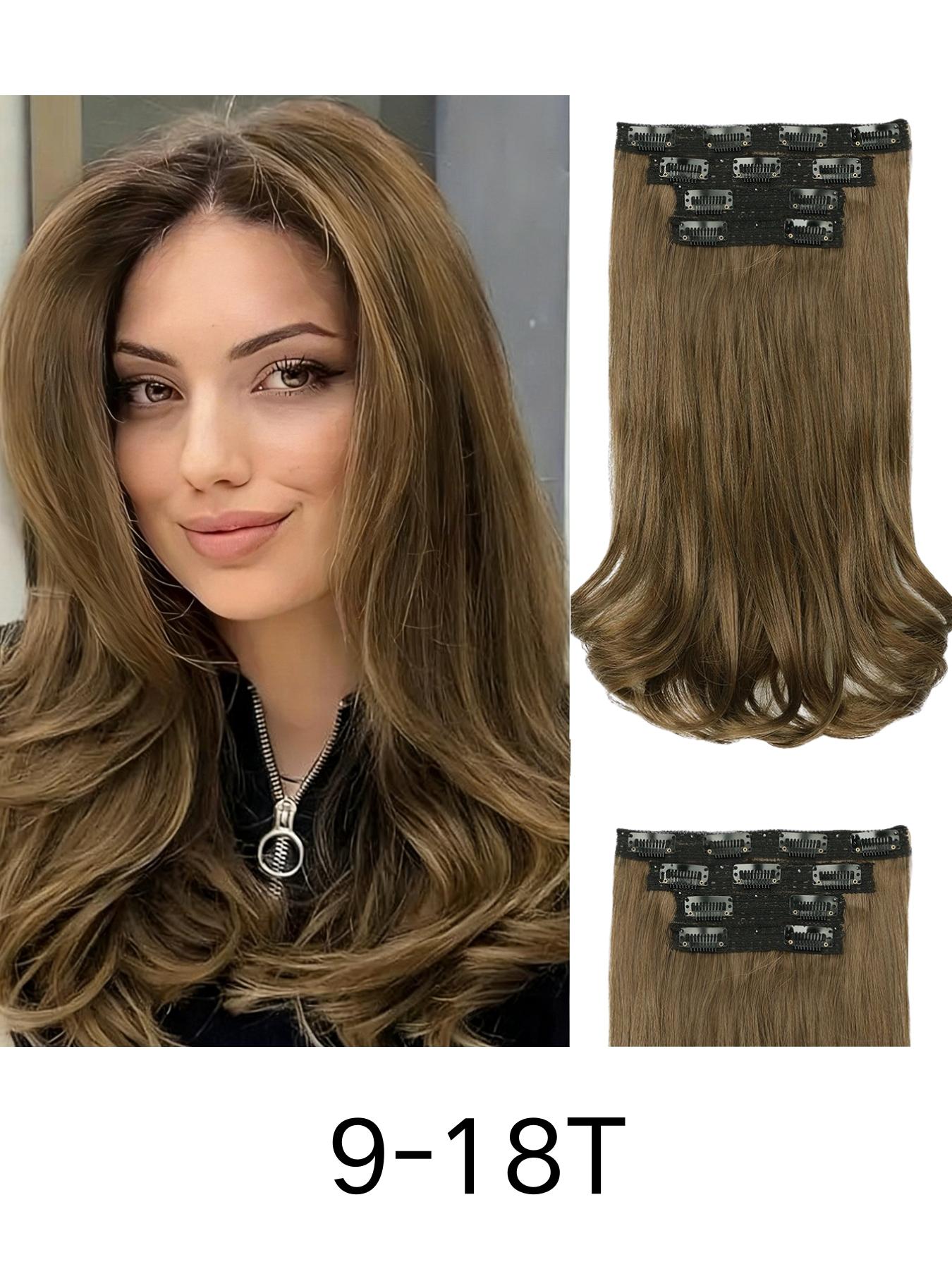 4-Piece Hair Extension Set, Medium Length Curly Synthetic Hair Clips, Invisible Hair Extensions for Women, Daily & Wedding Use