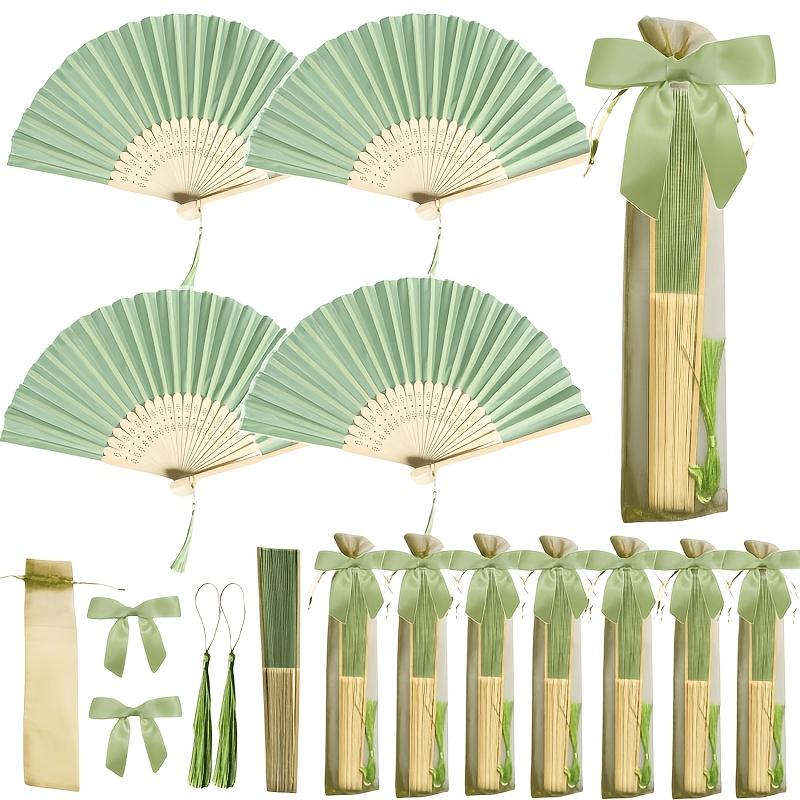Gift for Her/Him 16pcs Green Wedding Favor Fan Set, Women's Handheld Folding Fan with Green Bow, Tassel, Gift Bag, DIY Decorative Women's Gift, Wedding Party Decoration. Suitable for Bridal Shower Favors, Return Gifts, Wedding Banquet Gifts