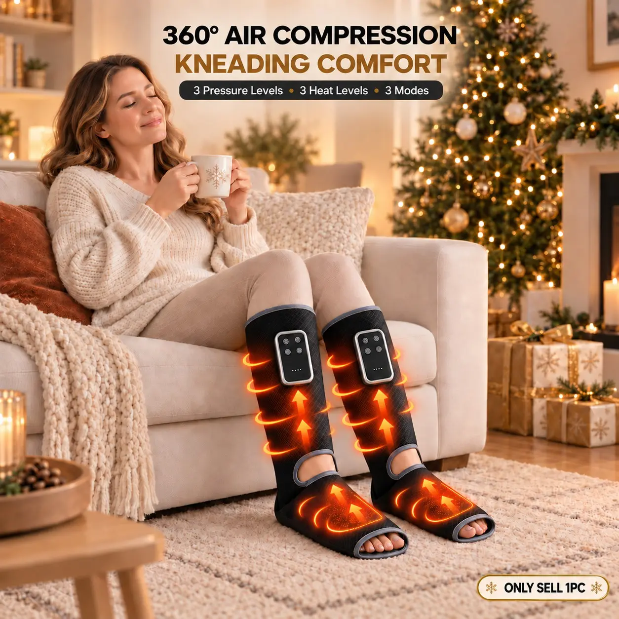 Wireless Rechargeable Air-Compression Leg Massager: 3 Intensity Levels, 3 Temperature Settings, and 3 Modes to Knead and Soothe Your Legs—The Perfect Christmas Gift for Your Elders
