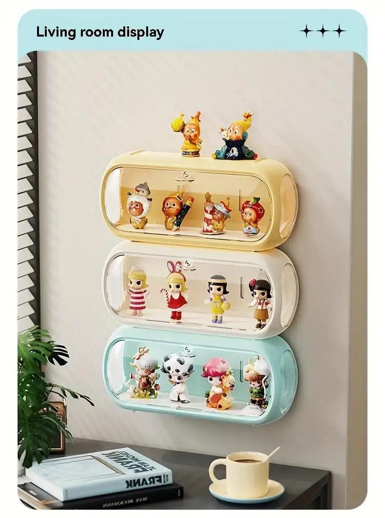 Multi-layer Stackable Collectible Display Box - Transparent Dustproof Acrylic Storage Box with Safety Compartments, Space-saving Organizer for Dolls, Figurines, Model Toys, and Collectible Items (White/Blue/Yellow), Doll Storage Display Cabinet