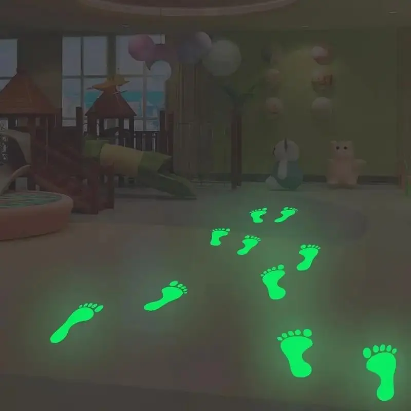 Glowing Footprint Stickers, 2 Sheets (9 Pairs) for Halloween, Christmas, Saint Patrick's Day, Easy to Apply, Home Office Decor