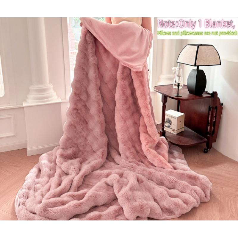 Best-Selling Solid Color Drawstring Bubble Blanket 1pc, Large Plush Throw, Soft Flannel Material, Suitable for Sofa, Single Bed/double Bed, All-Year Comfort