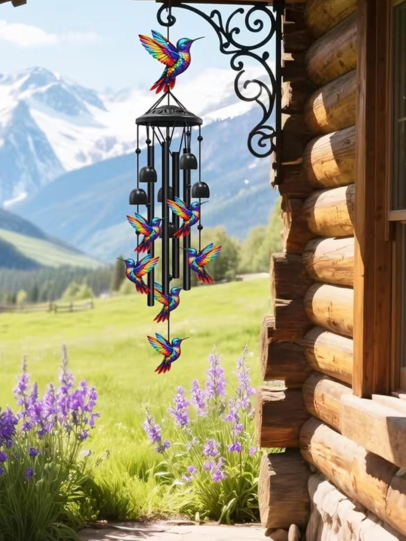 36-Inch Outdoor Hummingbird Wind Chime, Metal Garden Pavilion Decoration, Durable, Gift for Men Women, with Greeting Card