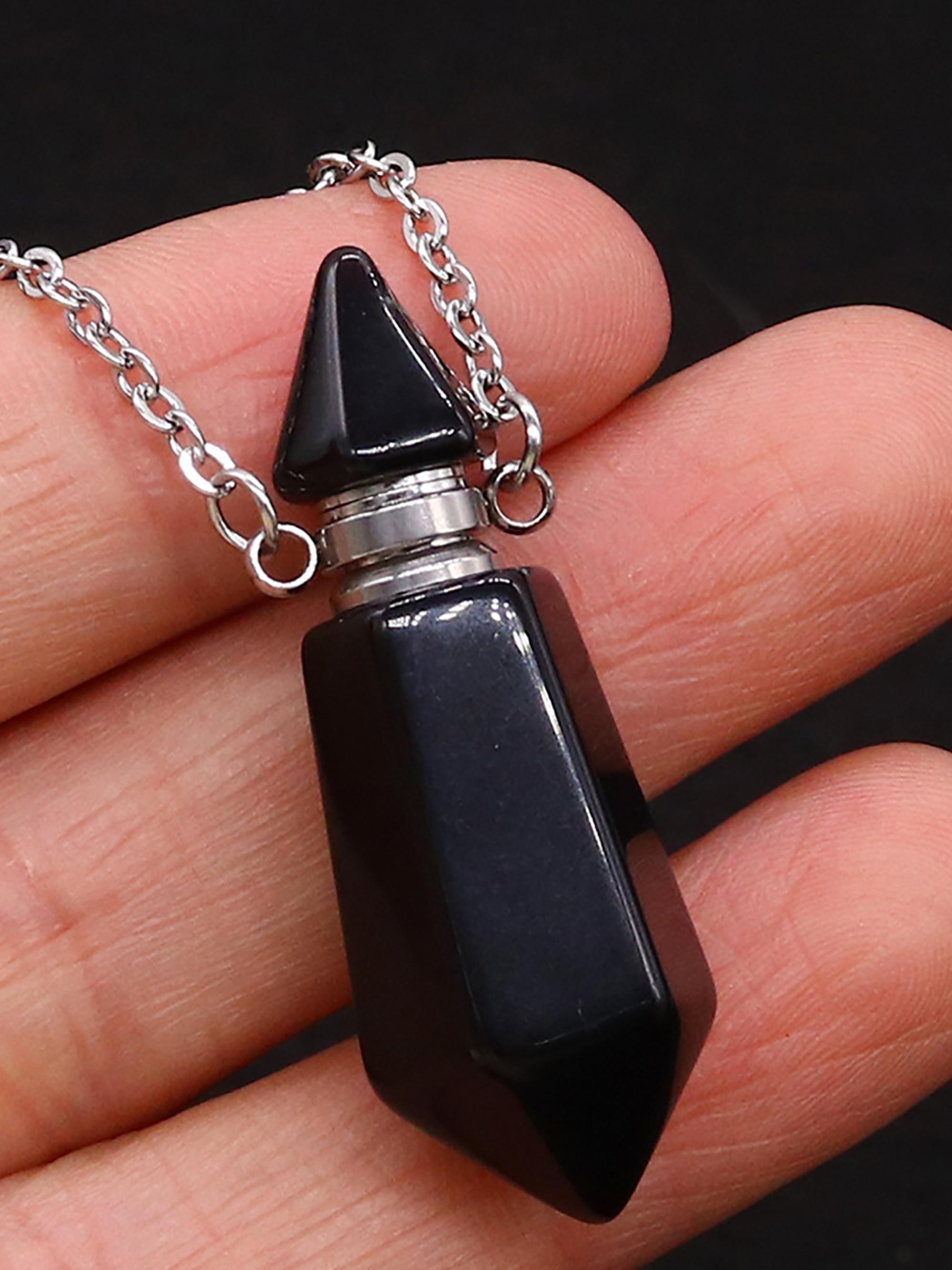Natural Stone Crystal Perfume Bottle Pendant, Agate Crystal Essential Oil Perfume Bottle, Aromatherapy Necklace Pendant