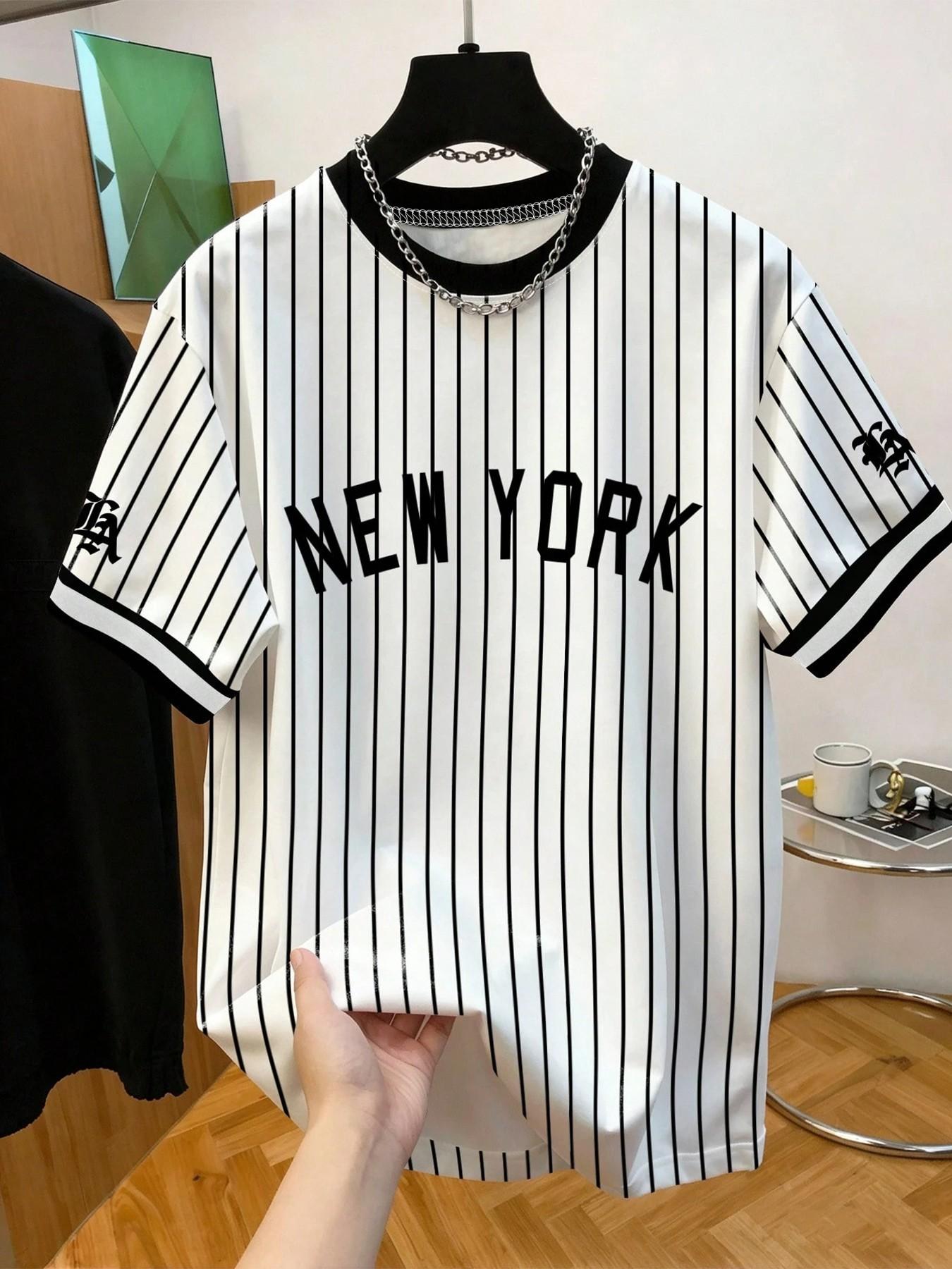 🔥 Viral New York Striped Baseball T-shirt - Retro Street Top, Men's Breathable Casual Top, Y2K Style, Perfect for Daily Clothing and Street Fashion