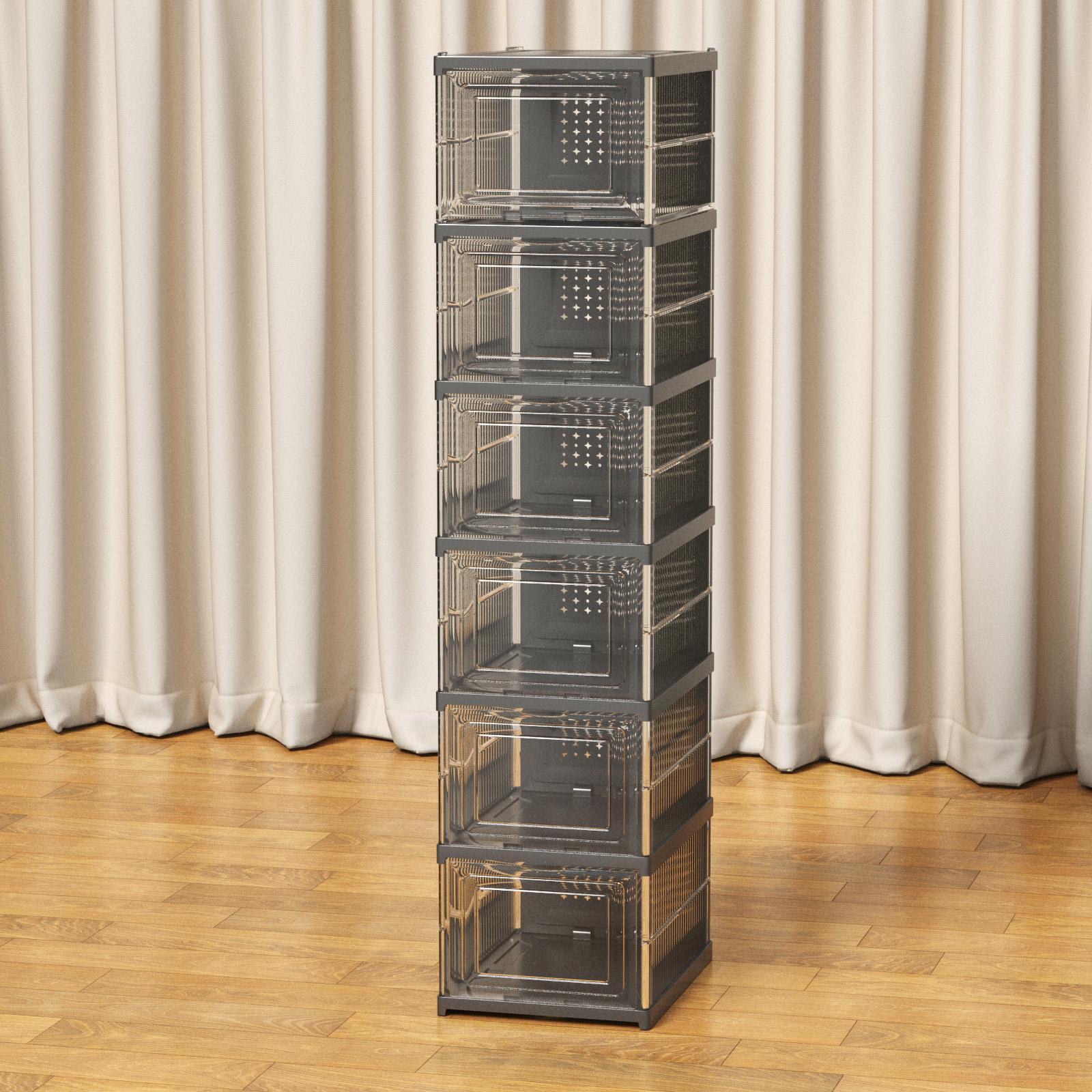 6-Tier Drop Front Shoe Storage Box with Clear Door, Stackable Shoe Organizer for Closet & Entryway
