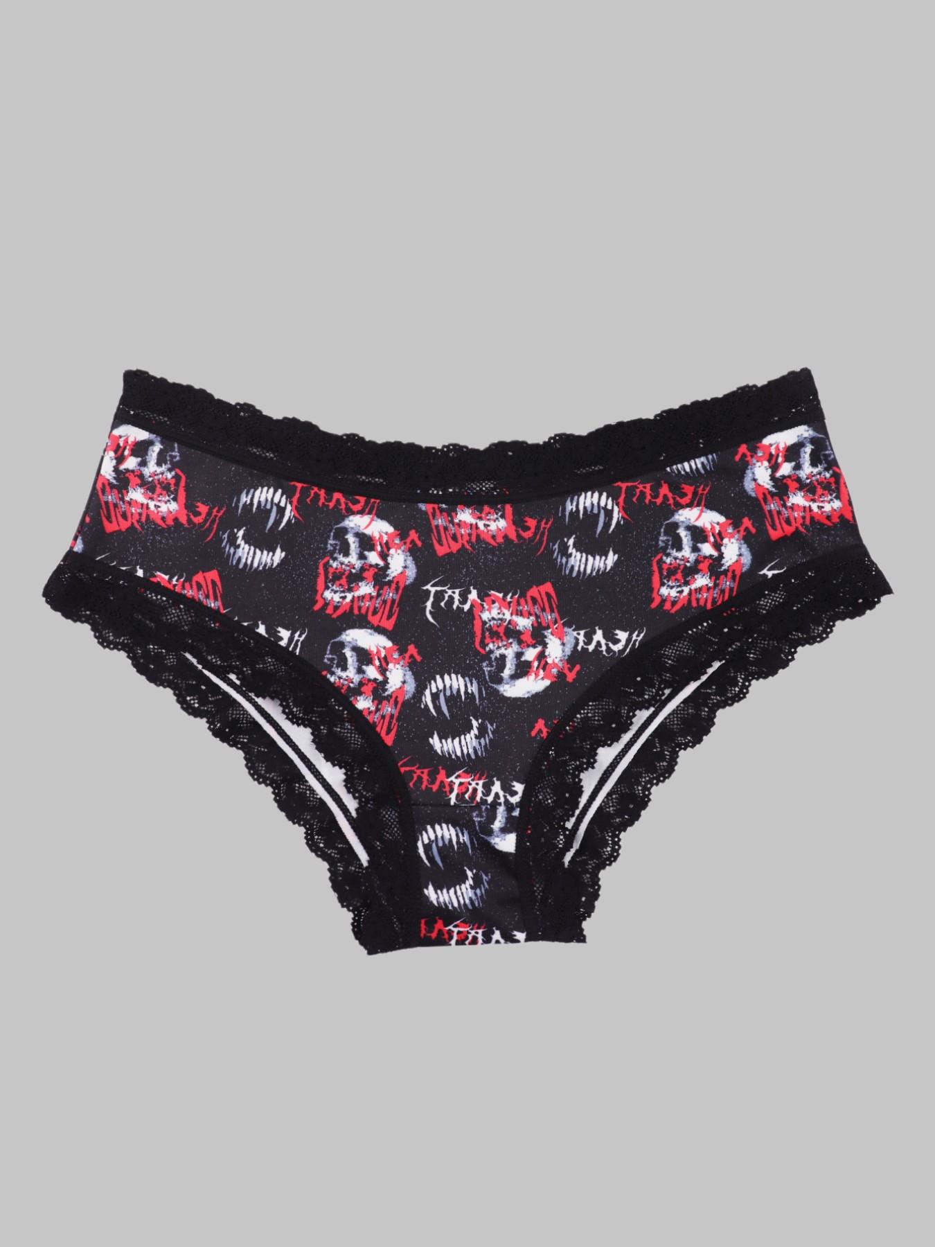 Morvia 6Pcs Gothic Alt Girl Panties Underwear, Dark Lace Lingerie, Soft Cotton Crotch, Emo Punk Vampire Style Knickers, Assorted Spooky Prints, Comfort Daily Wear
