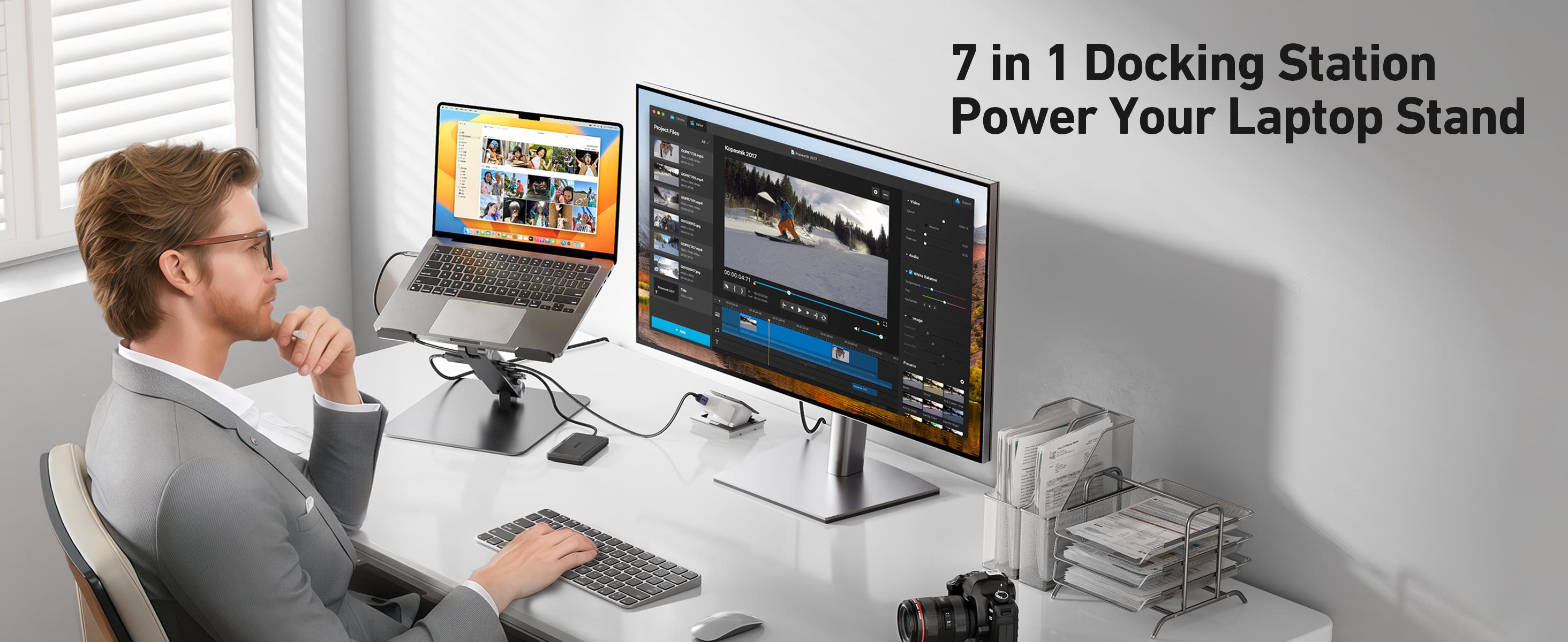 BENFEI Laptop Stand with USB C 7in1 Docking Station,HDMI 4K@60Hz,1*SD 1*Micro SD,100W Power Delivery,10Gbps 1*USB C 3.2 and 2*USB A 3.2 Compatible with MacBook Pro/Air, iPad Pro, XPS, Thinkpad