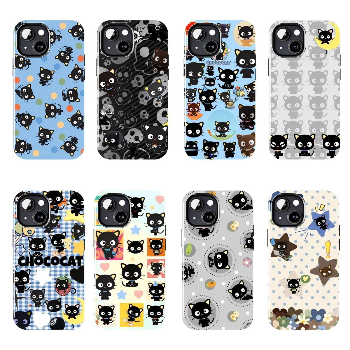Chococat Phone Case, Cute Black Cat Theme, Kawaii Cat Aesthetic, Cartoon Cat Lover Gift, Cute Trendy Protective Case Compatible with iPhone 11–18 Pro Max/Plus series and Samsung Galaxy S23–S26 series