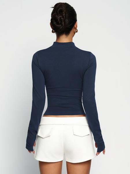 Women's Half-Zip Thumb Hole Sports Jacket, High Elastic Breathable Comfort Fashion Yoga Top, Stand Collar Outerwear Sportswear, High Elasticity Jacket