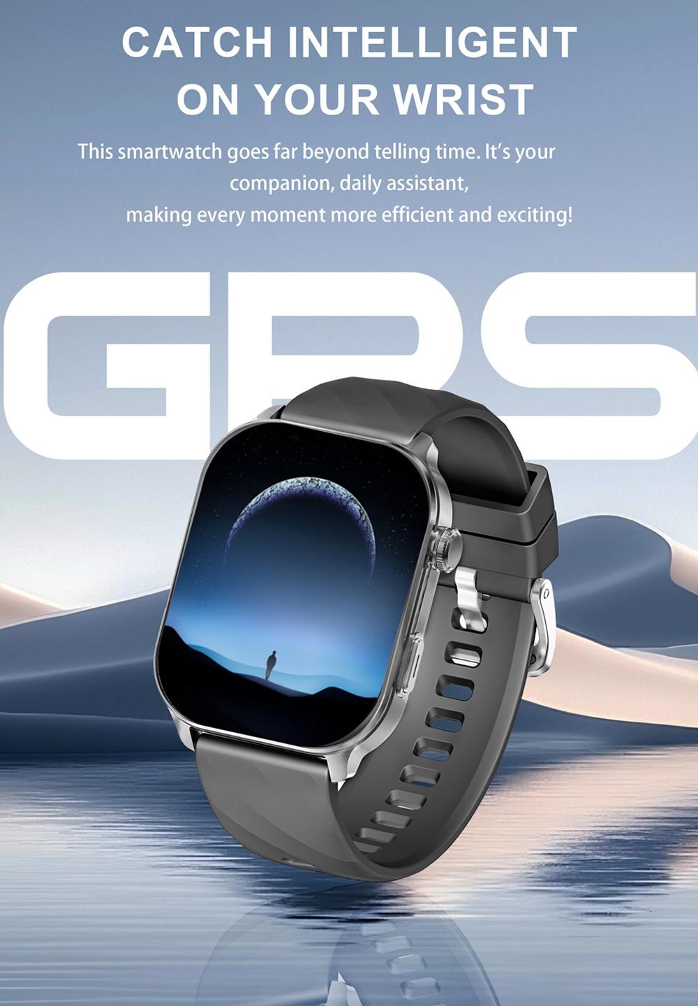 2.01-inch full touch screen, 350mAh ultra-long battery life, support for multiple languages, over 100 sports modes, five-star GPS tracking, 1ATM deep water resistance, wireless call, voice assistant, message notification, low power consumption, etc