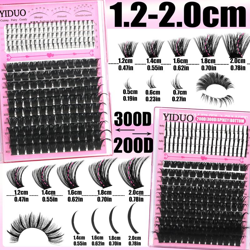 4-6 Styles Bottom/Spiky 40D-300D Volume Lash Clusters, Diy Individual Lashes, Fluffy 5-20mm D-Curl Eyelash Extensions for DIY at Home, Soft Comfortable and Easy to Apply for Natural Daily Makeup Look