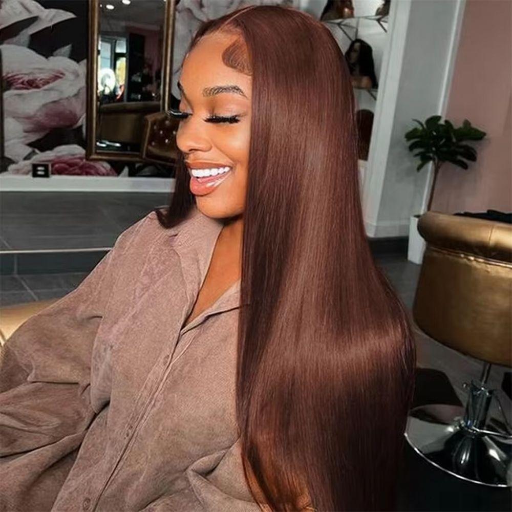 Tuneful 13x6 Lace Front Wigs Human Hair Orange Brown Hair Wig 180 Density HD Transparent Lace Frontal Human Hair Pre Plucked Hairline Orange Brown Color 32 Inch